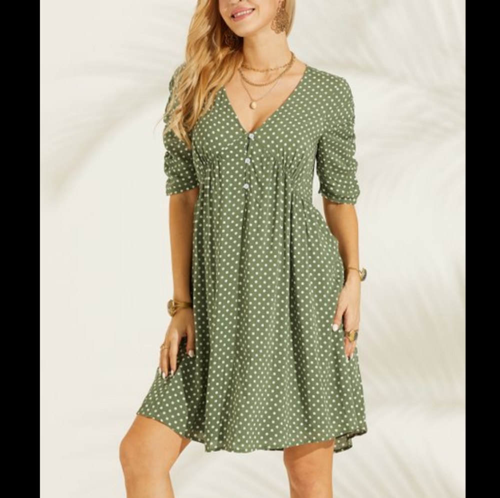 NWT green and white polka dot dress